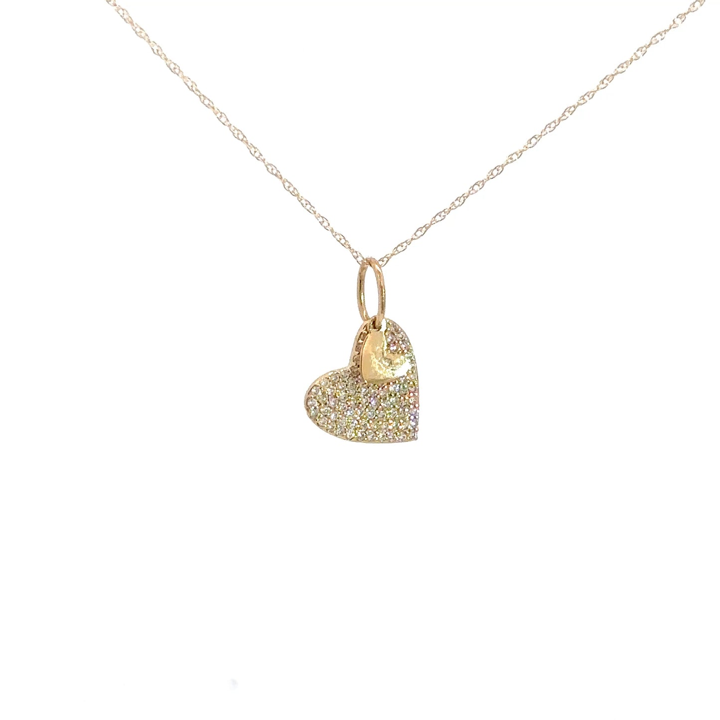 14k Yellow Gold Two Diamond Heart Pendant .26cttw