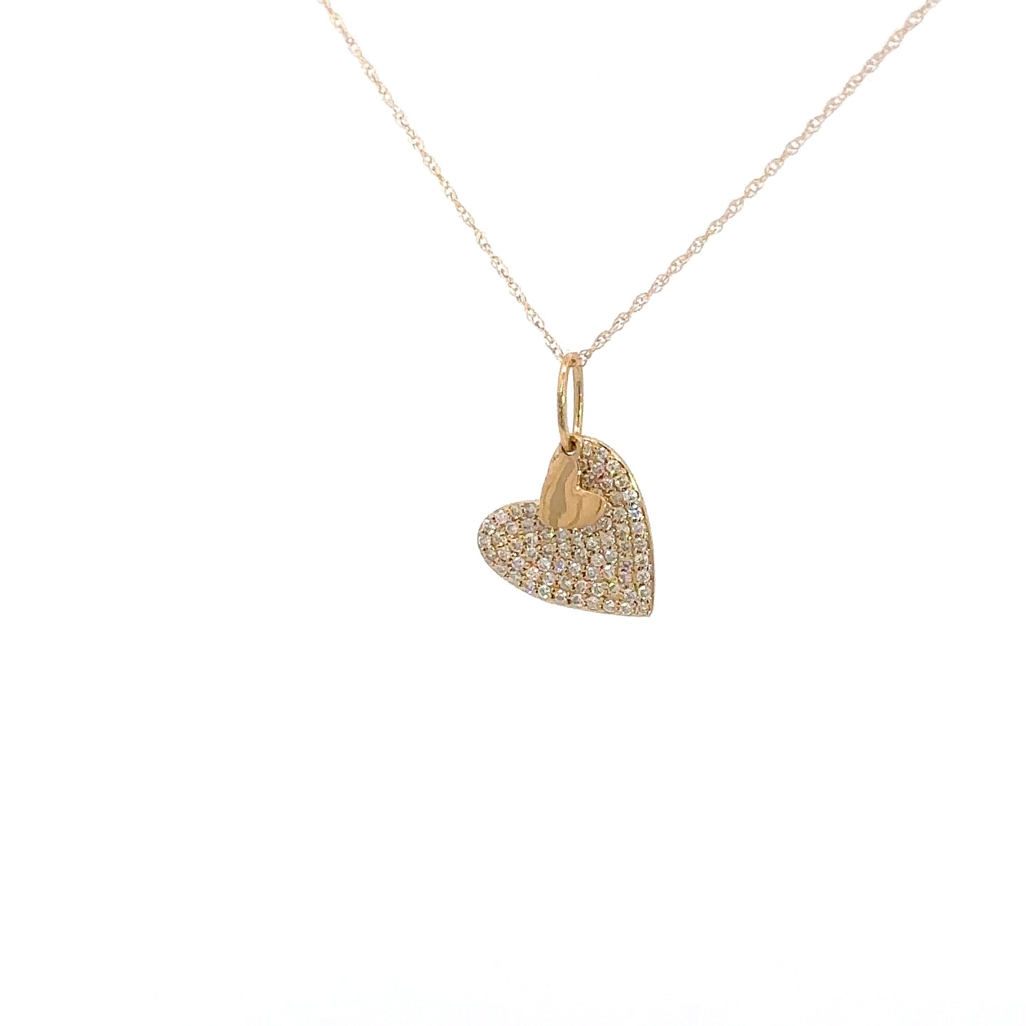 14k Yellow Gold Two Diamond Heart Pendant .26cttw