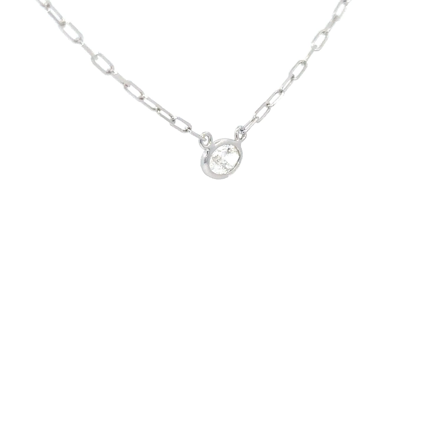 14k White Gold Bezel Set Oval Diamond Necklace .31cttw