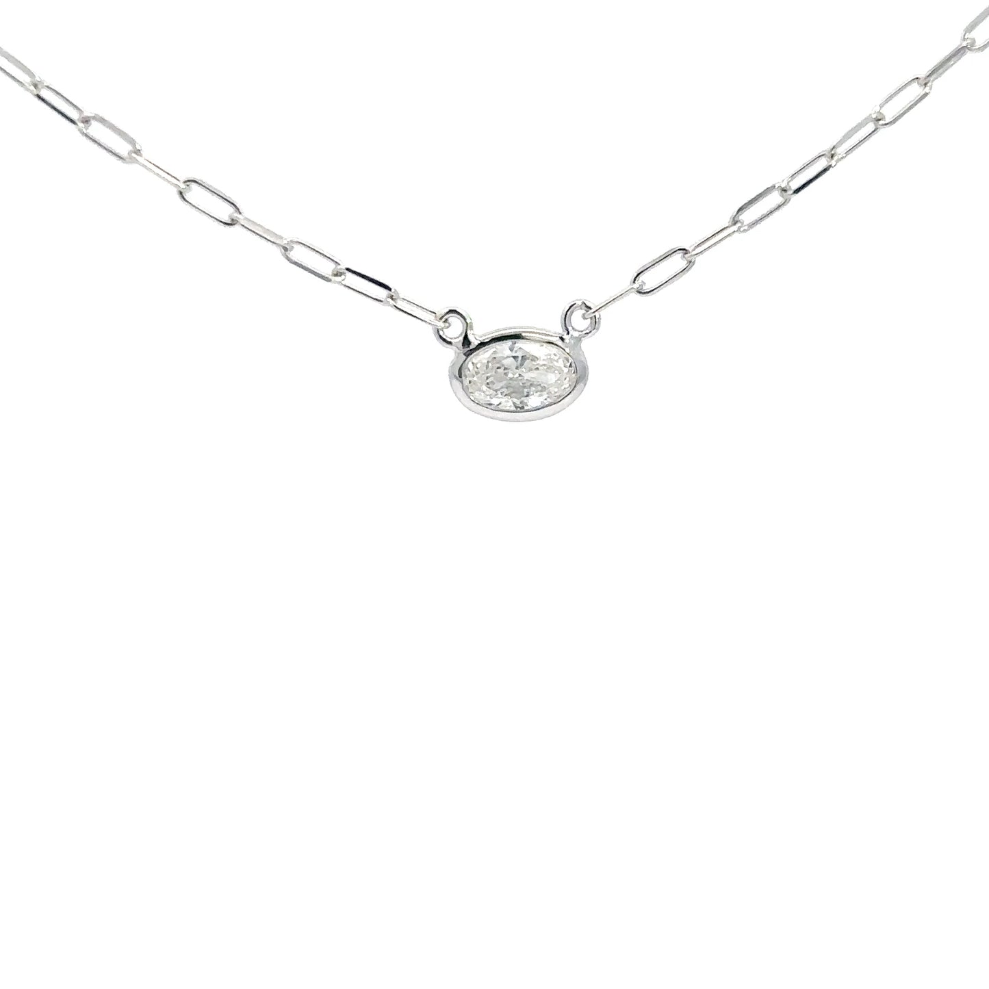 14k White Gold Bezel Set Oval Diamond Necklace .31cttw