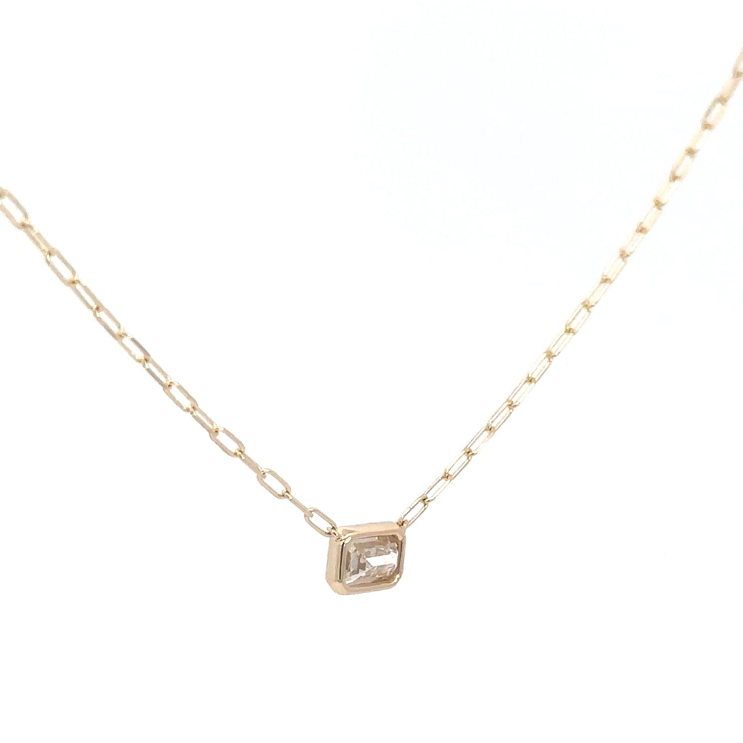 14k Yellow Gold Emerald Cut Bezel Set Diamond Pendant