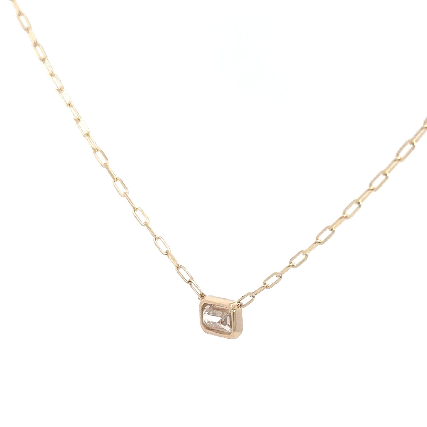 14k Yellow Gold Emerald Cut Bezel Set Diamond Pendant