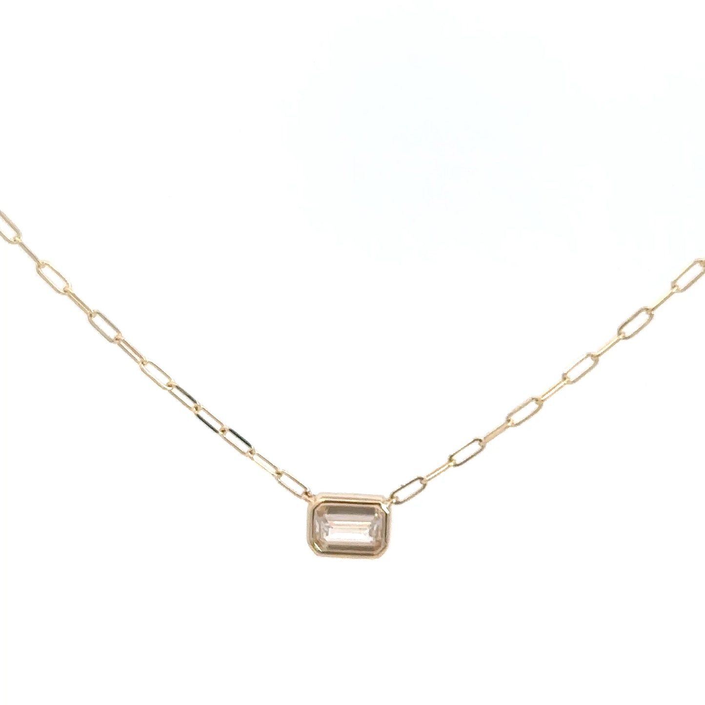 14k Yellow Gold Emerald Cut Bezel Set Diamond Pendant