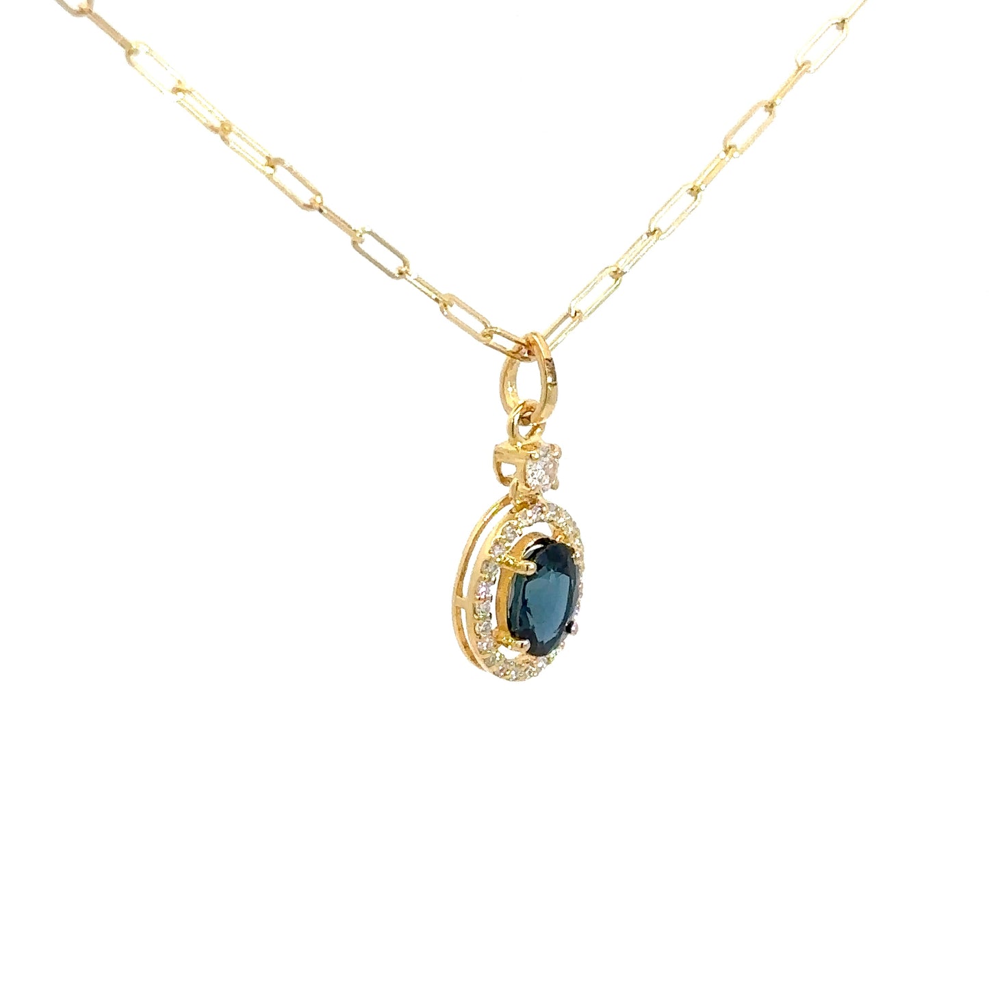 14k Yellow Gold Diamond & Sapphire Pendant