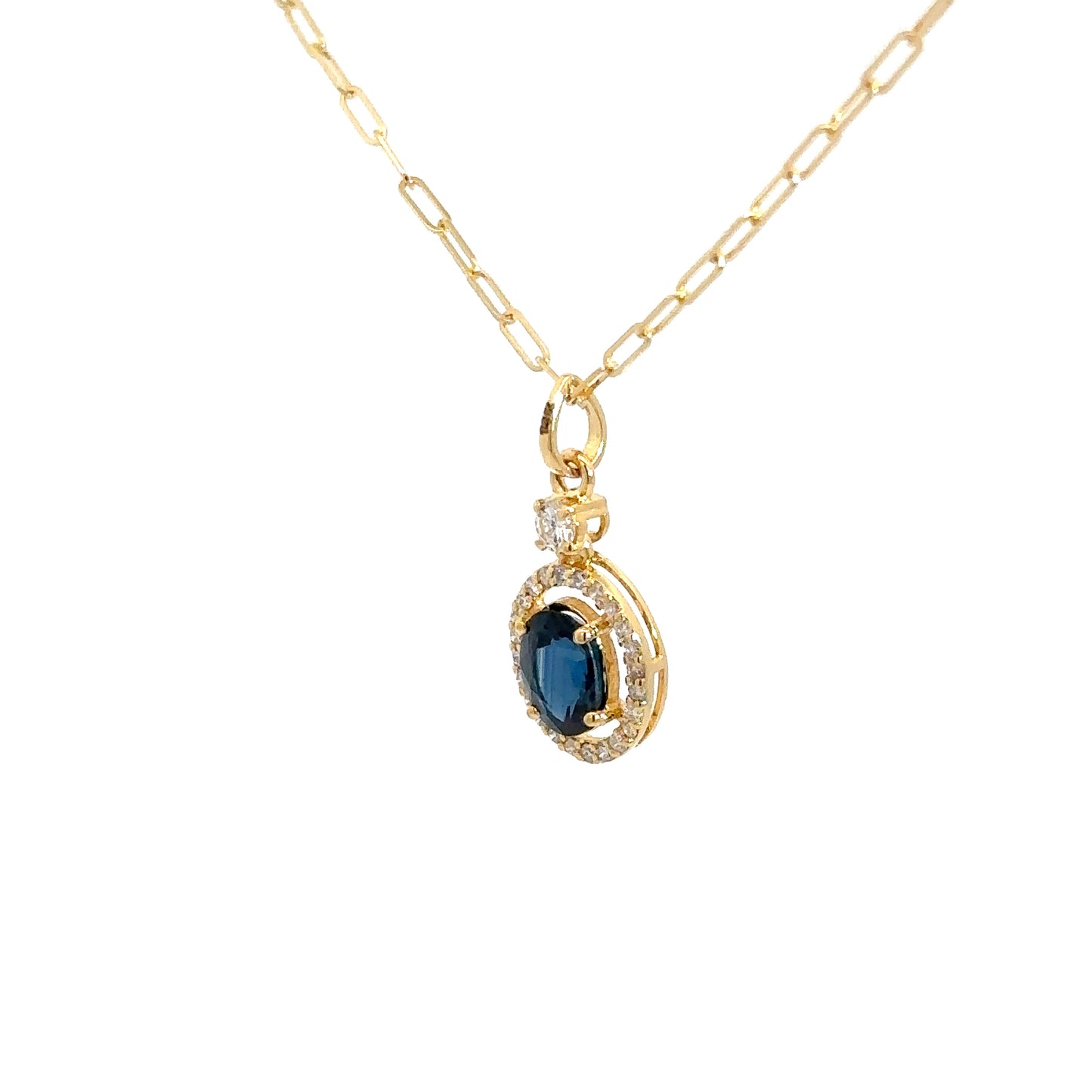 14k Yellow Gold Diamond & Sapphire Pendant