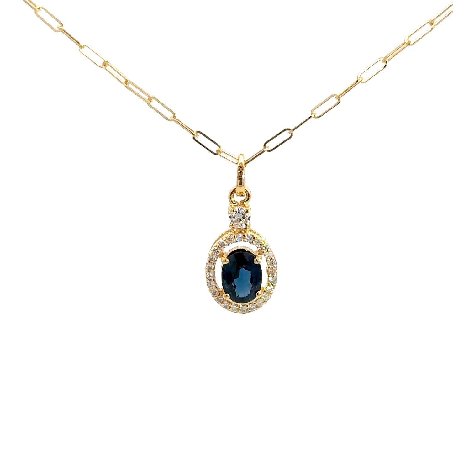 14k Yellow Gold Diamond & Sapphire Pendant