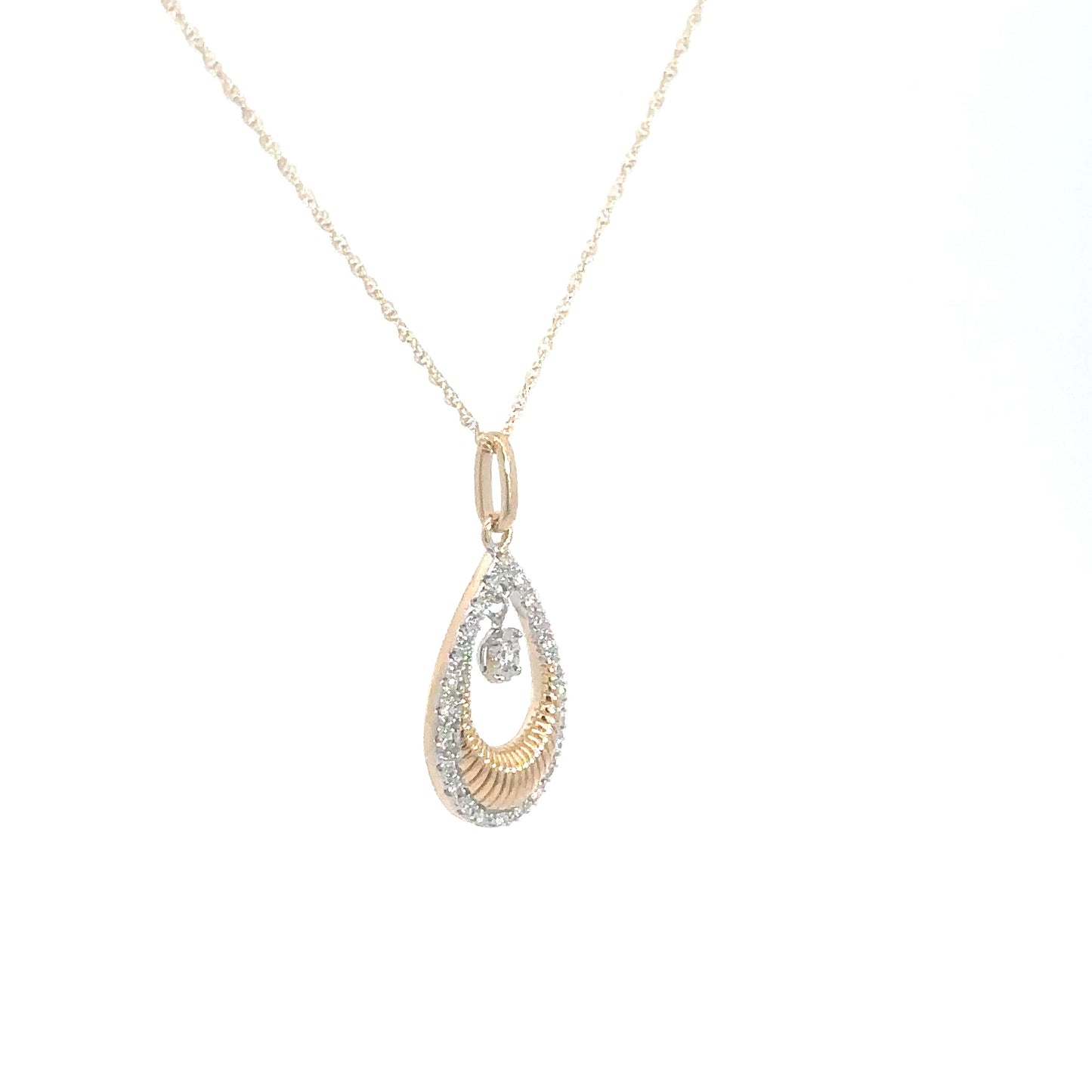 14k Yellow Gold Diamond Teardrop with Diamond Dangle .12cttw