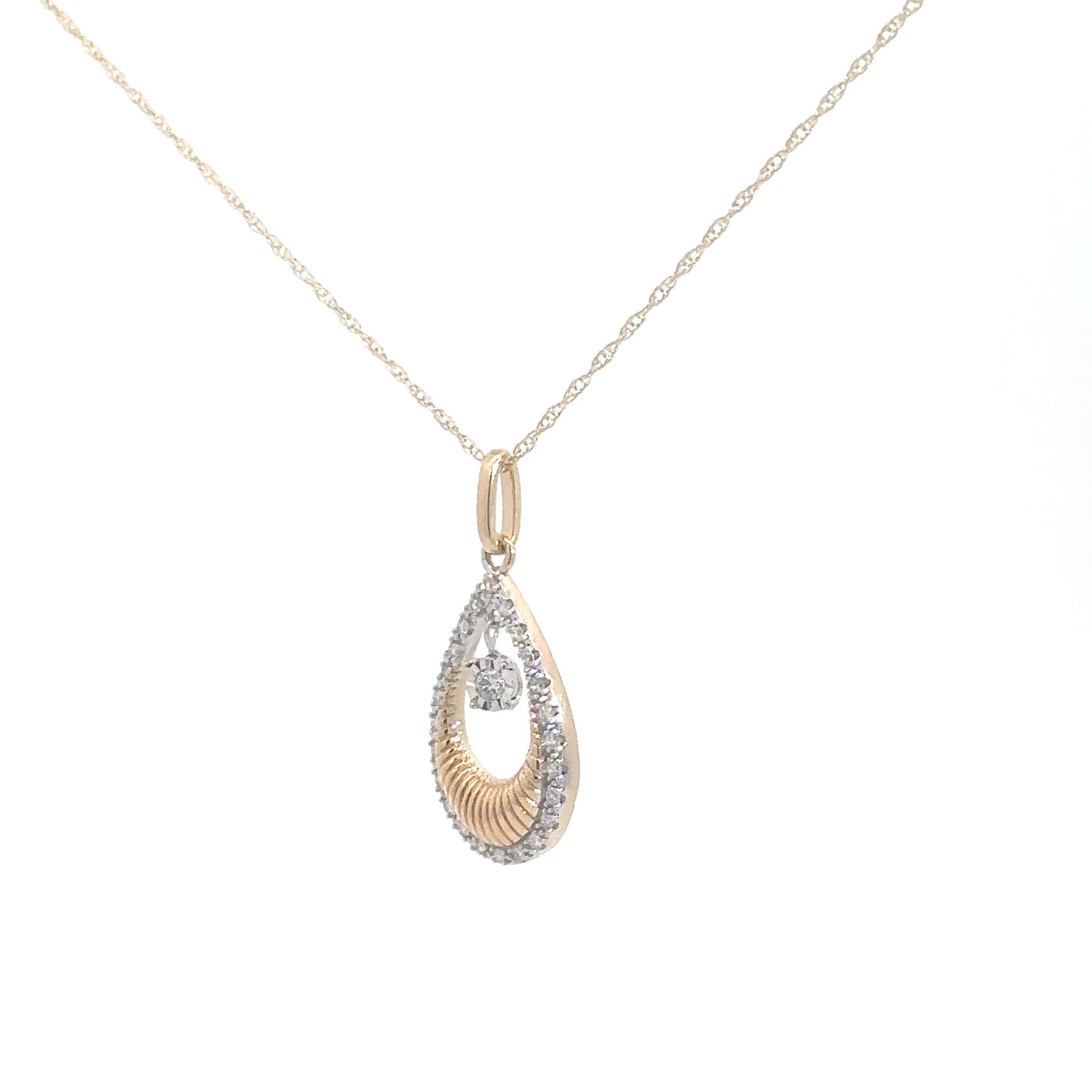 14k Yellow Gold Diamond Teardrop with Diamond Dangle .12cttw
