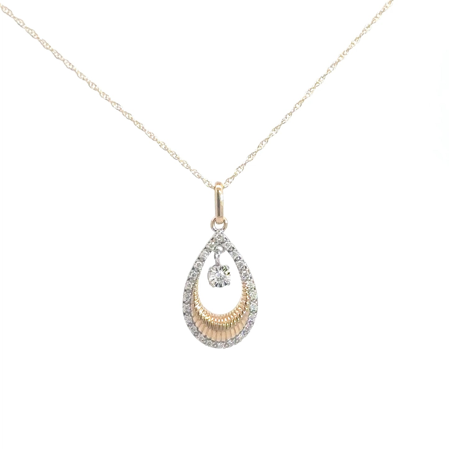 14k Yellow Gold Diamond Teardrop with Diamond Dangle .12cttw