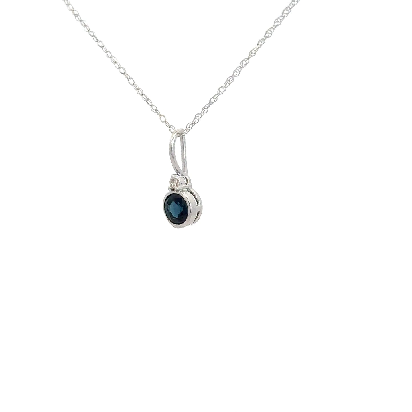 14k White Gold Sapphire Bezel Pendant