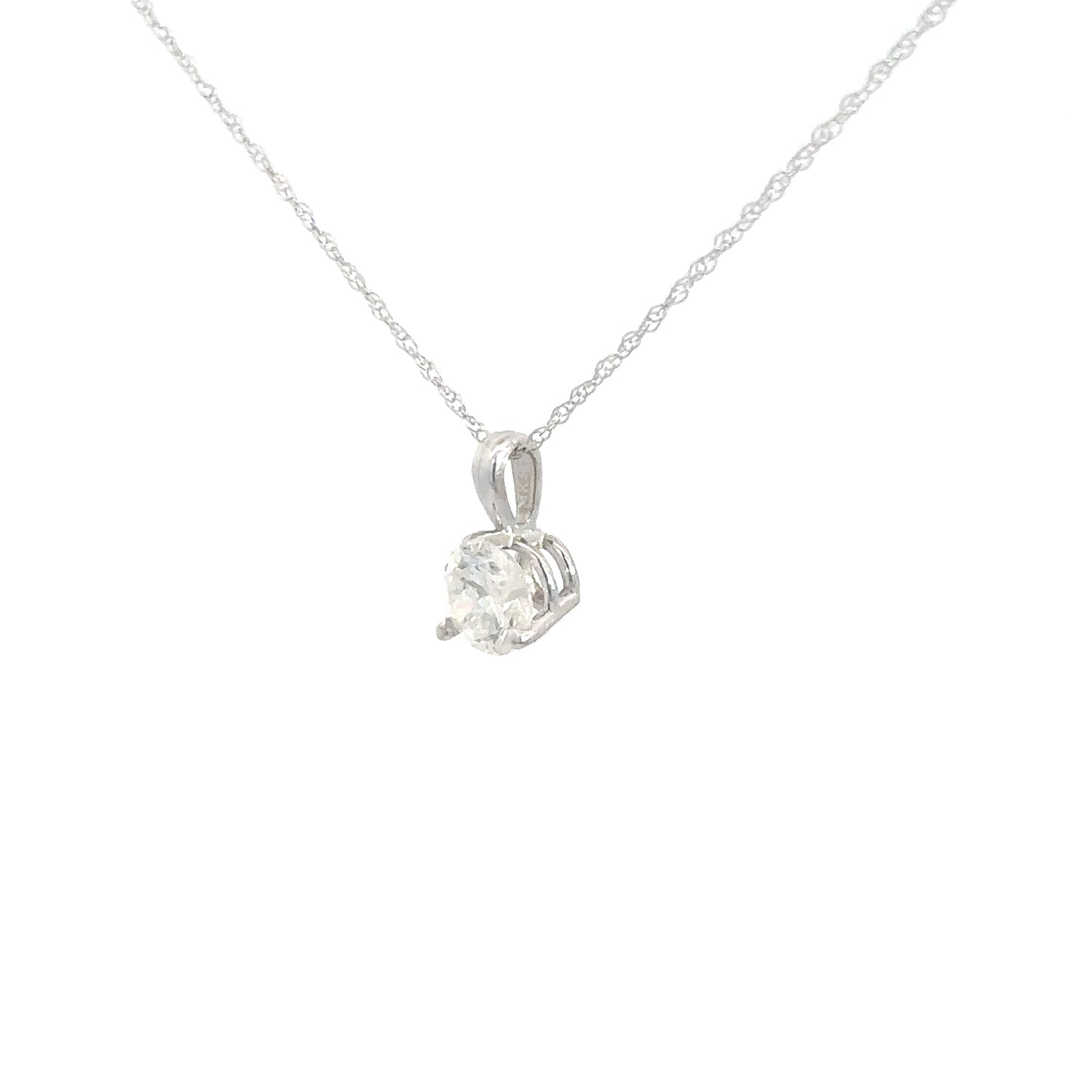 14k White Gold Diamond Solitaire Pendant .50cttw