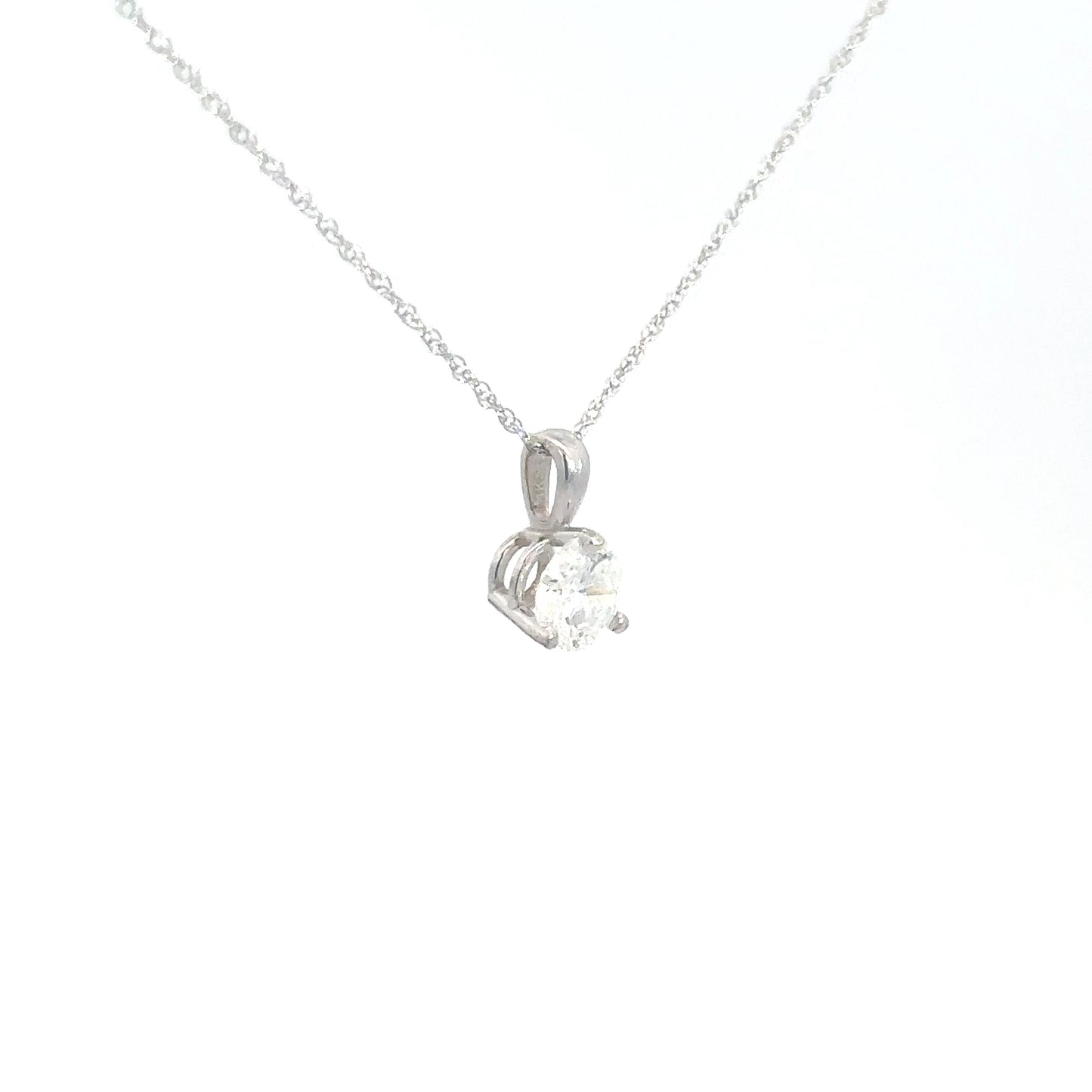 14k White Gold Diamond Solitaire Pendant .50cttw
