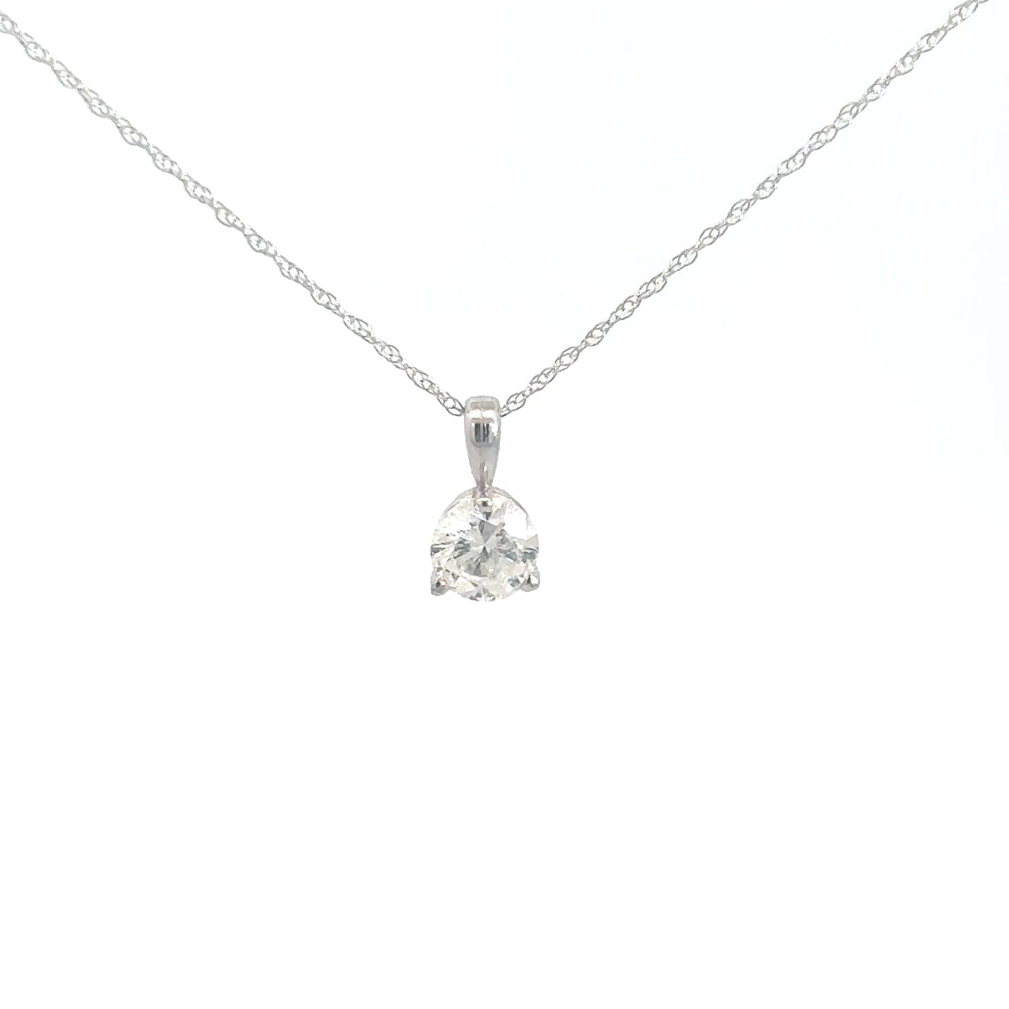 14k White Gold Diamond Solitaire Pendant .50cttw