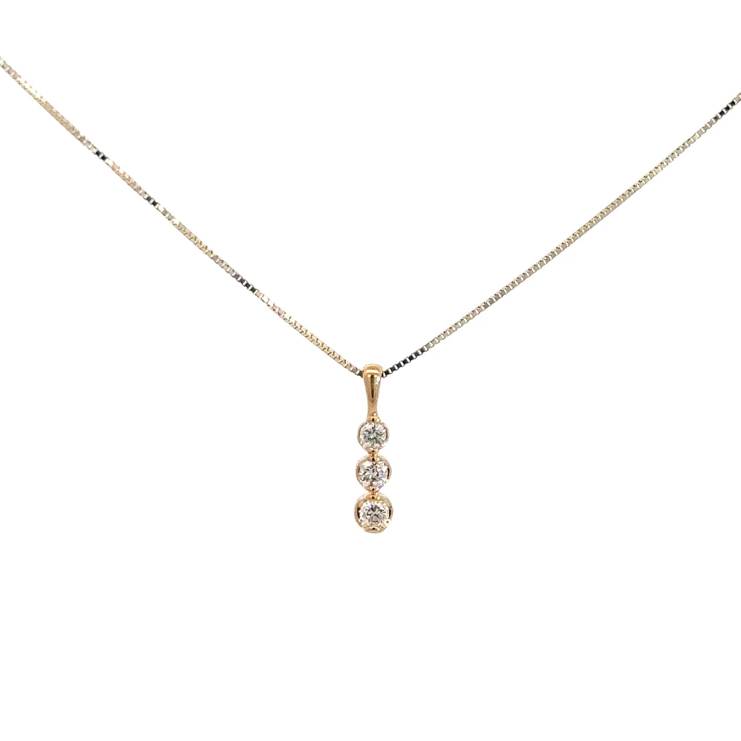 14k Yellow Gold Three Diamond Pendant 1/8cttw