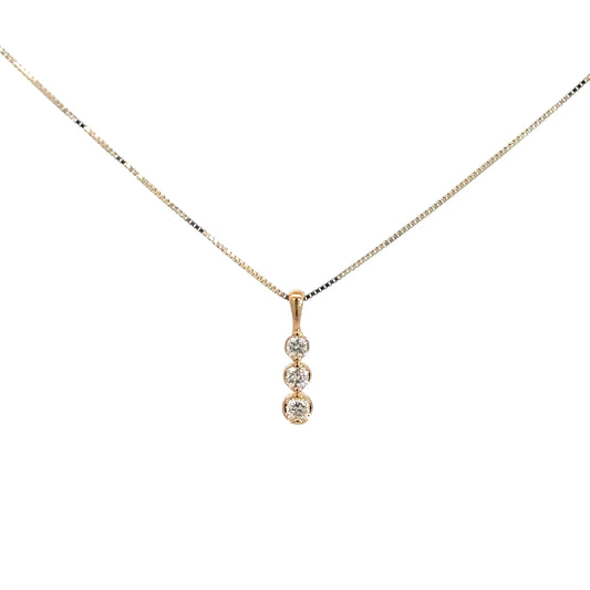 14k Yellow Gold Three Diamond Pendant 1/8cttw