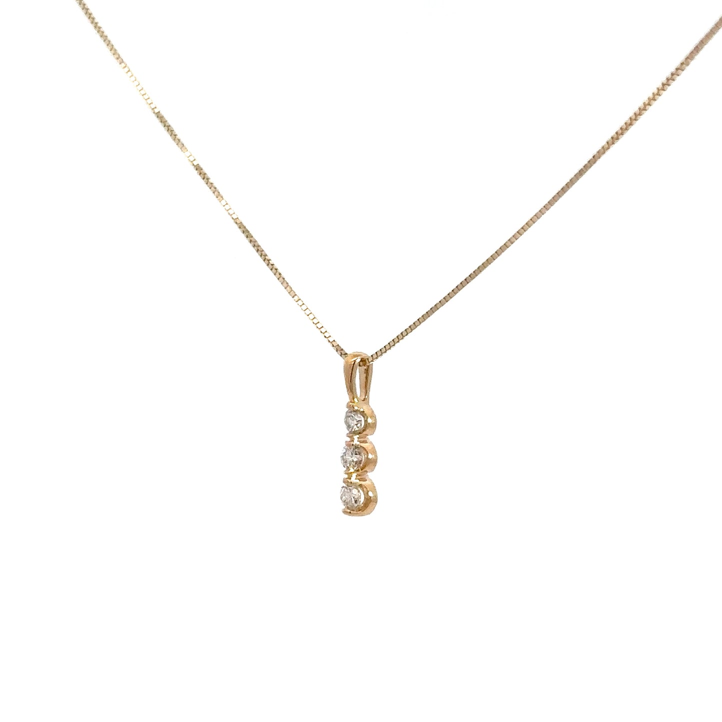 14k Yellow Gold Three Diamond Pendant 1/8cttw