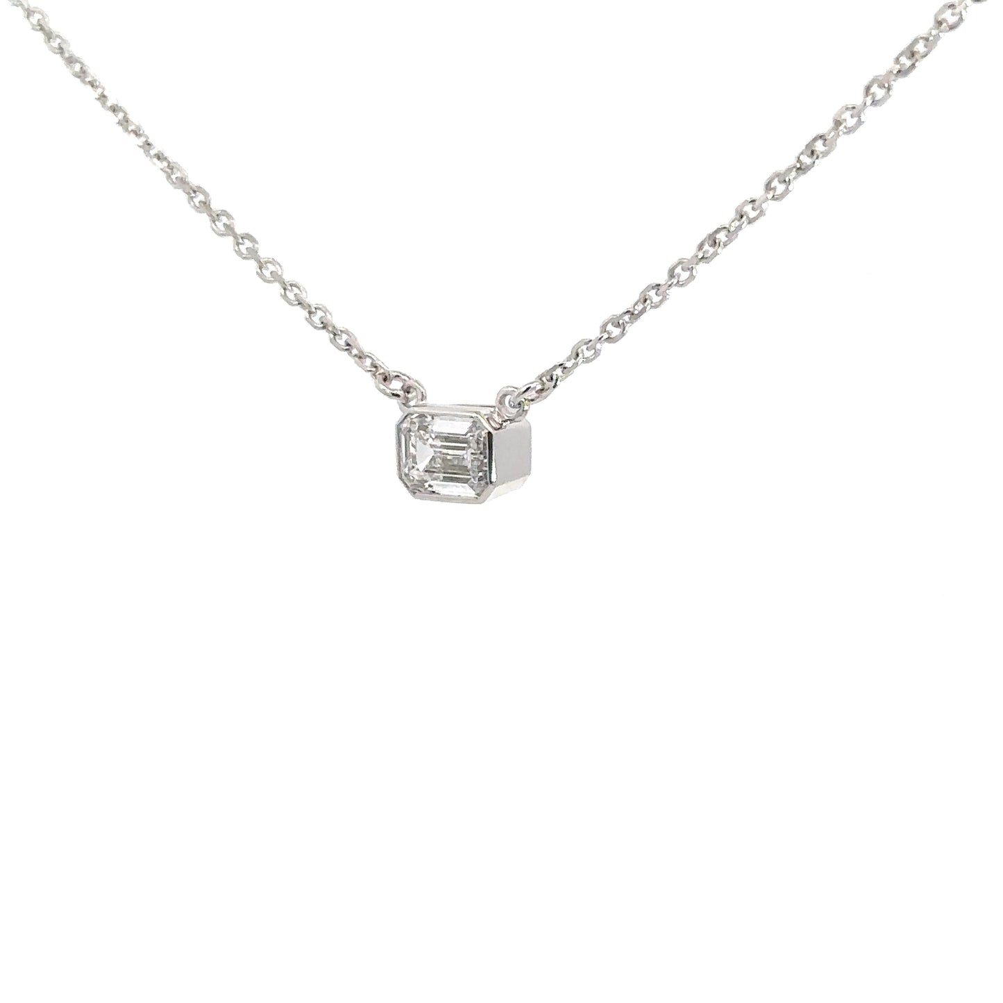 14k White Gold Lab Grown Emerald Cut Diamond Pendant 1.10cttw