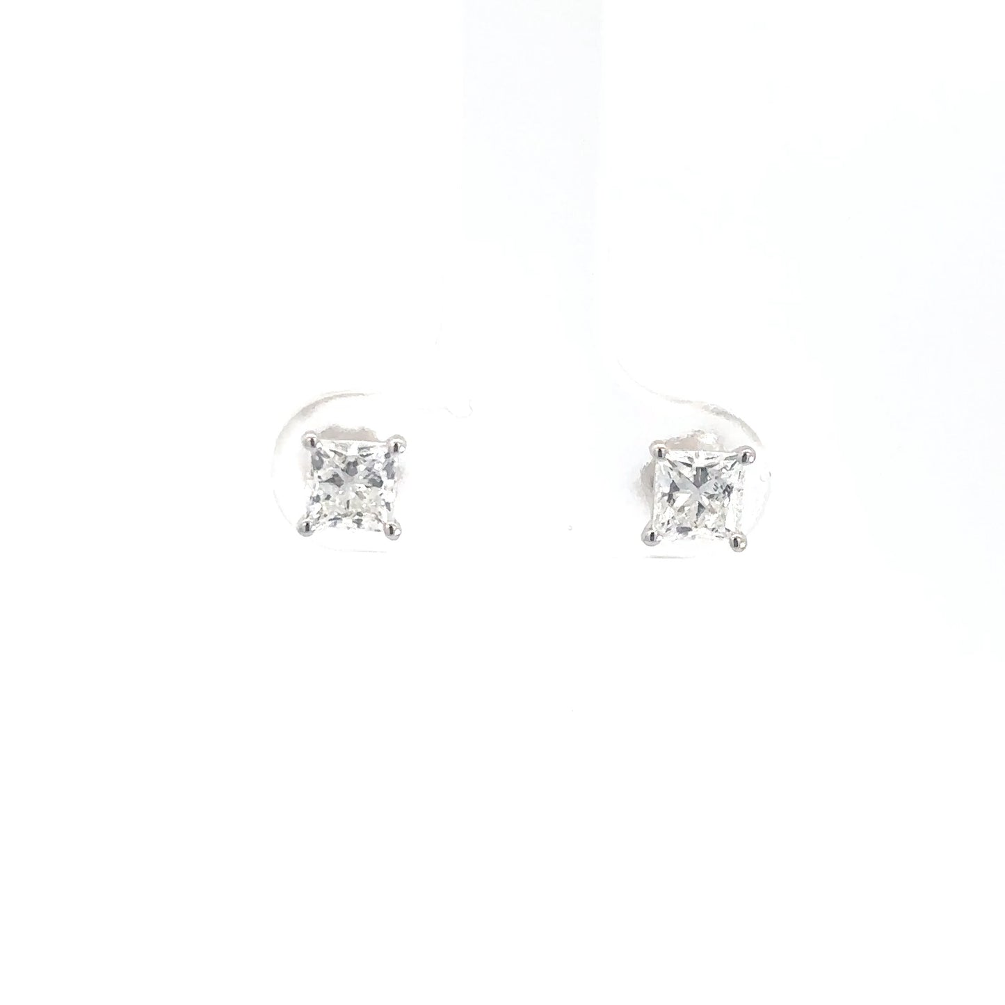 14k White Gold Lab Grown Princess Cut Studs 1.02cttw