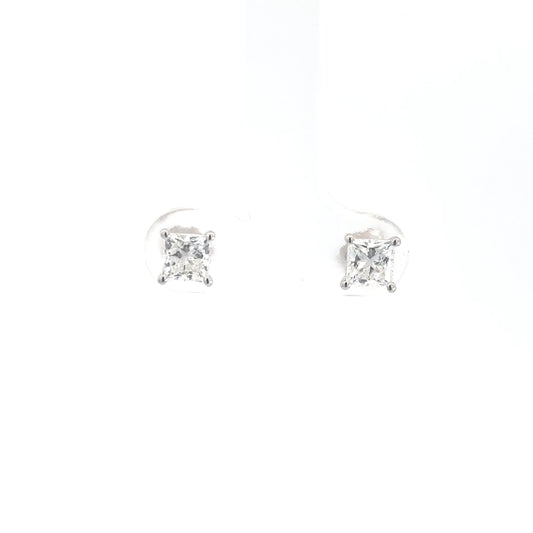 14k White Gold Lab Grown Princess Cut Studs 1.02cttw