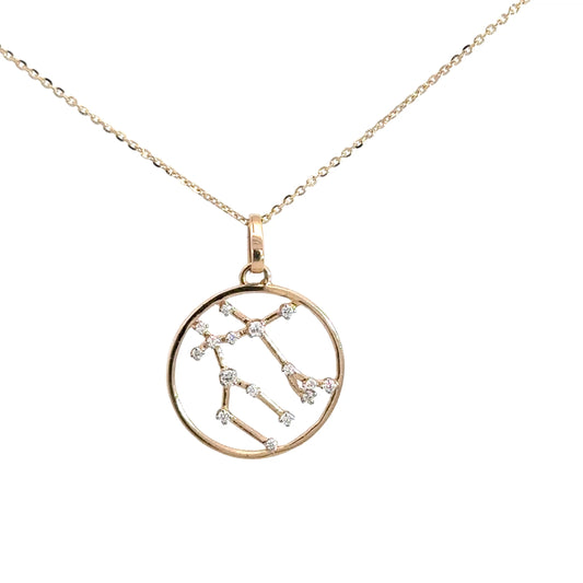 14k Yellow Gold Diamond Zodiac Gemini Pendant .12cttw