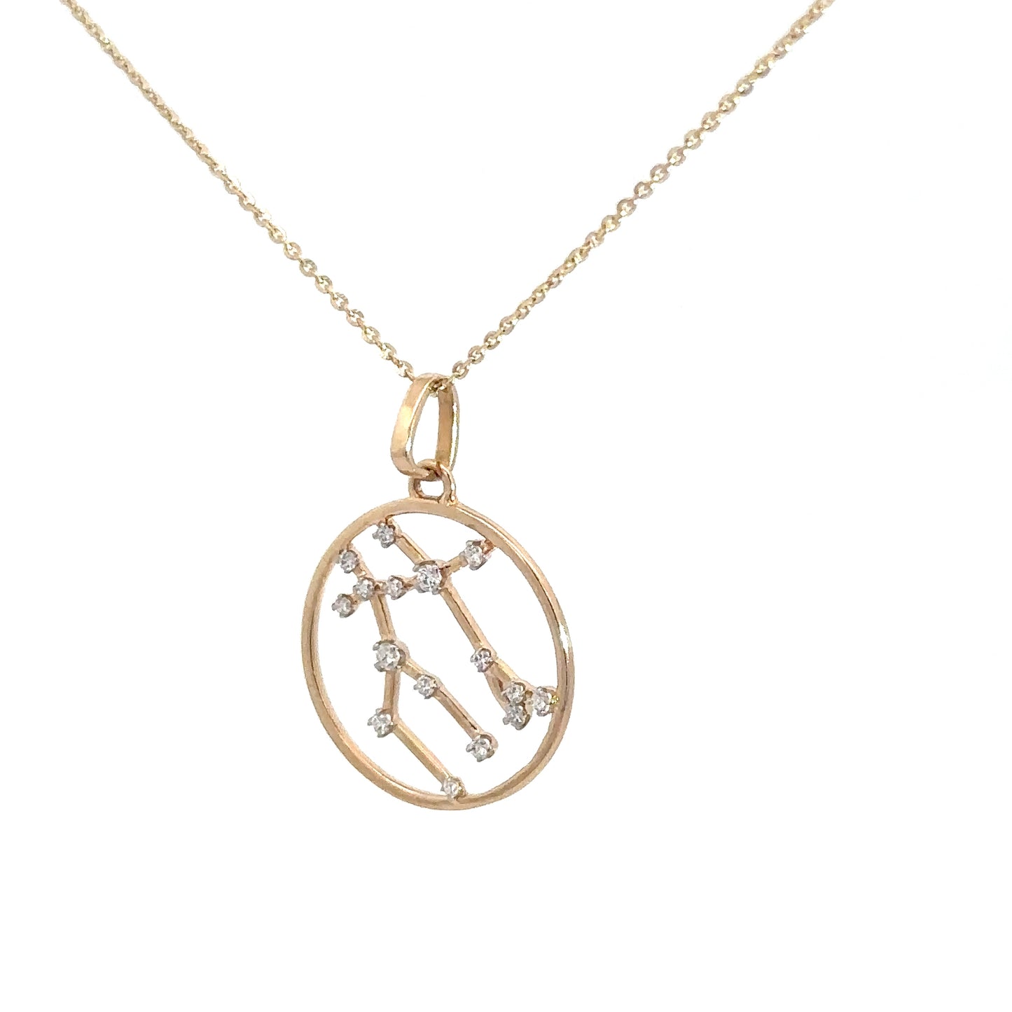 14k Yellow Gold Diamond Zodiac Gemini Pendant .12cttw