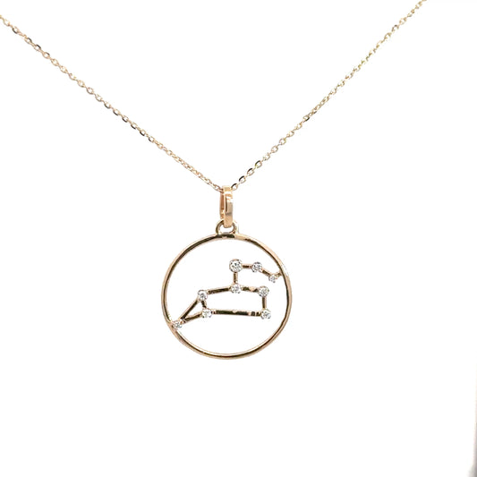 14k Yellow Gold Diamond Zodiac Pendant Leo .08cttw