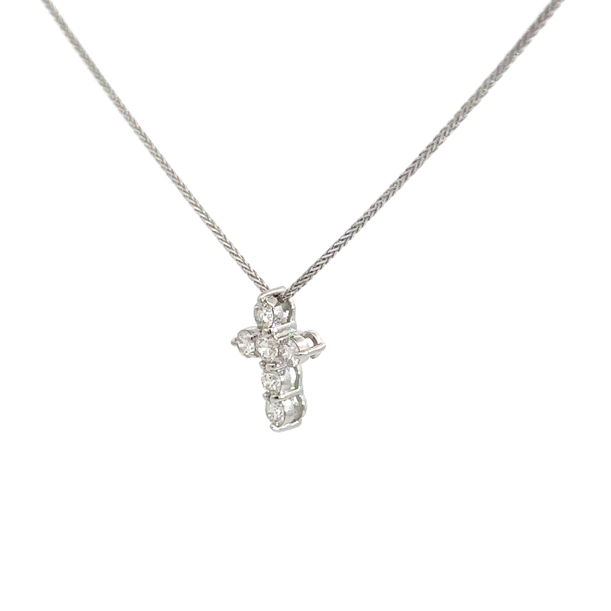 14k White Gold Diamond Cross .43cttw