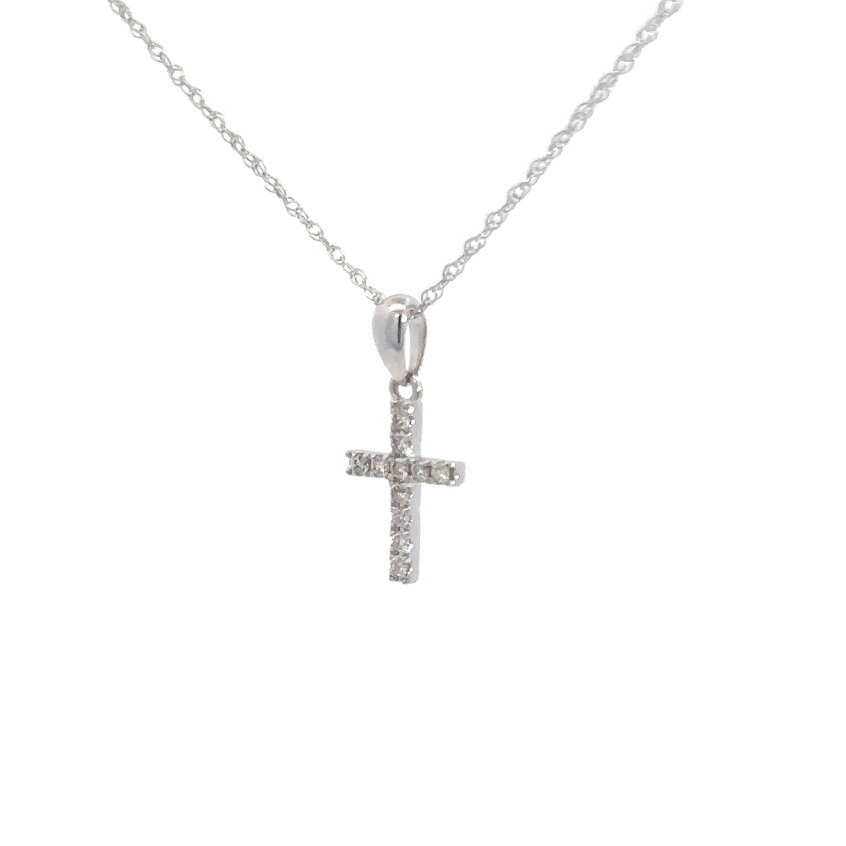 14k White Gold Diamond Cross Pendant .09cttw