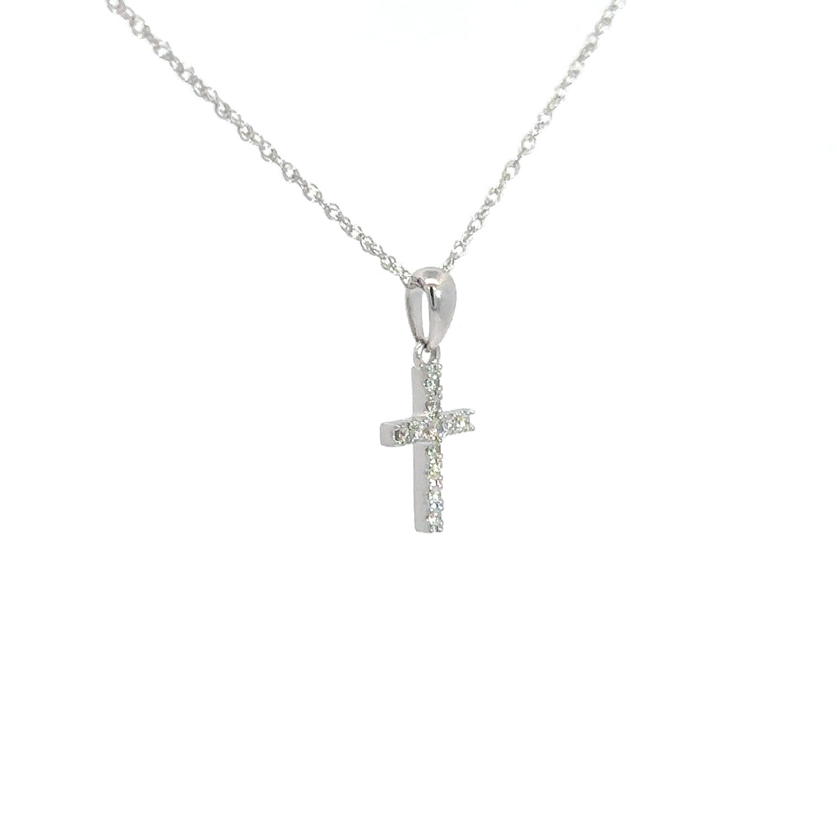14k White Gold Diamond Cross Pendant .09cttw