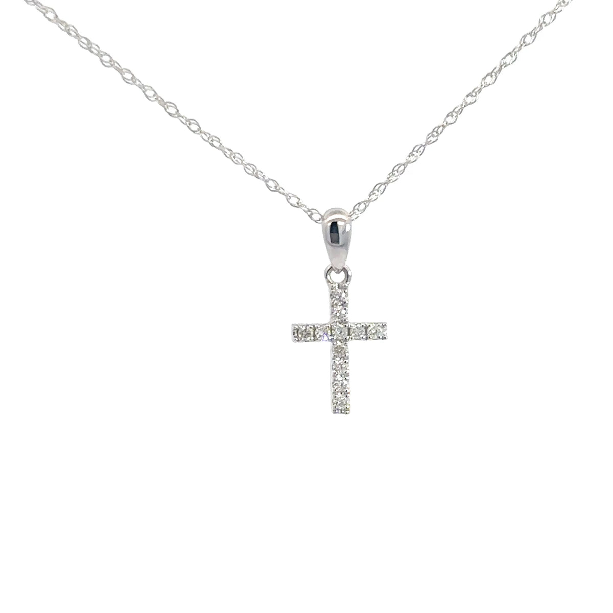 14k White Gold Diamond Cross Pendant .09cttw