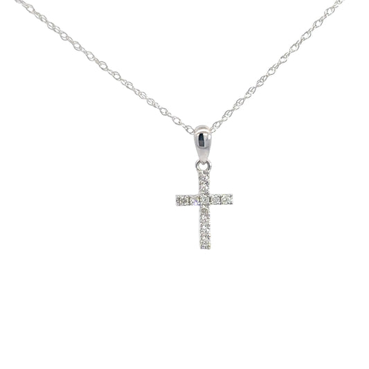 14k White Gold Diamond Cross Pendant .09cttw