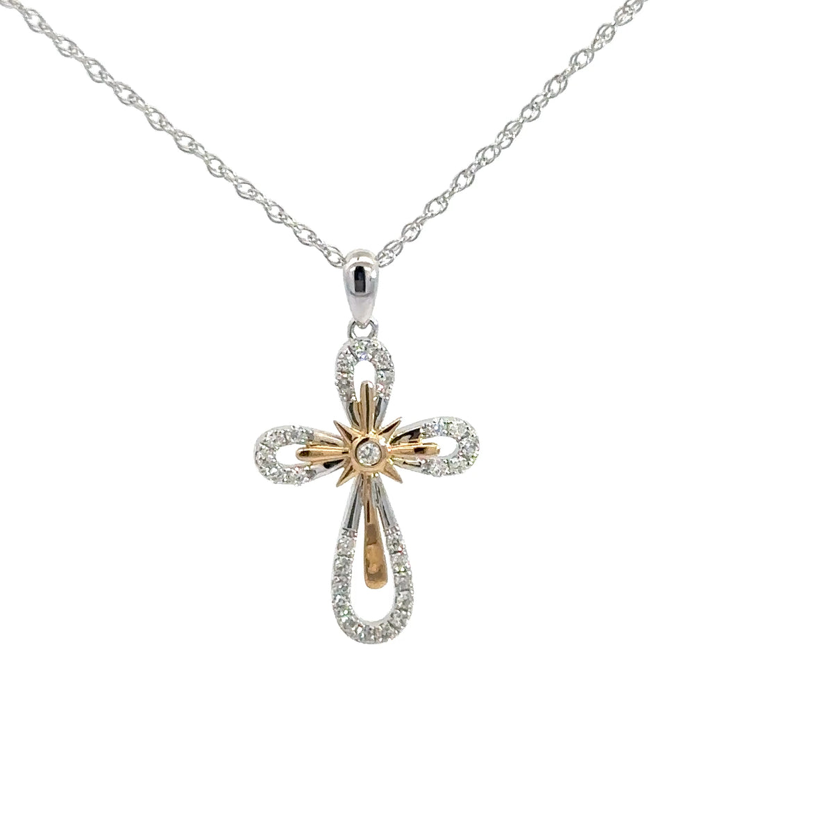 14k White and Yellow Gold Diamond Cross .23cttw