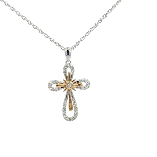 14k White and Yellow Gold Diamond Cross .23cttw