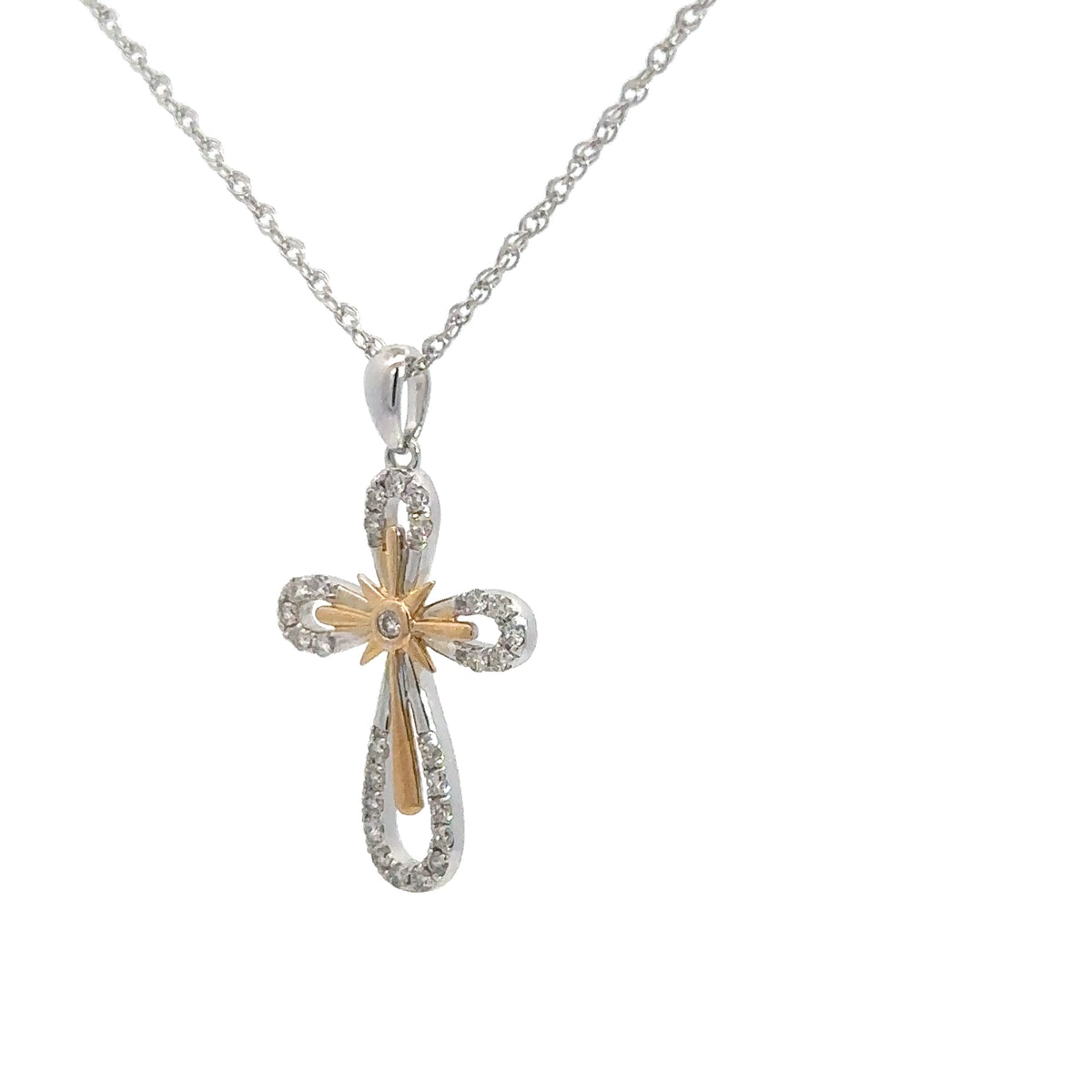 14k White and Yellow Gold Diamond Cross .23cttw