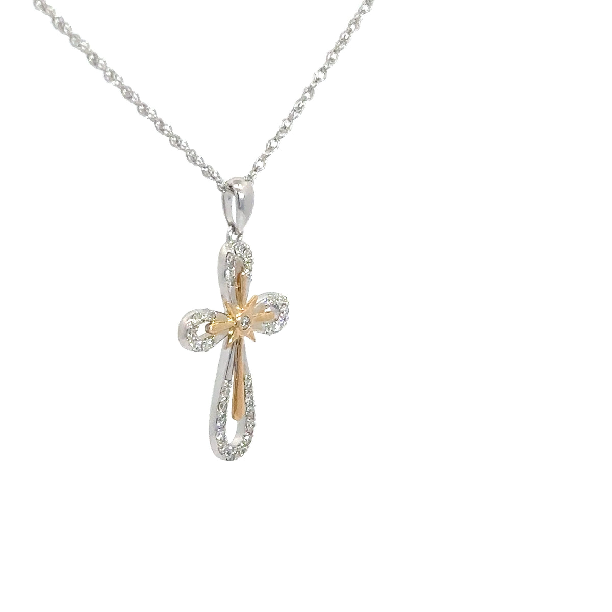 14k White and Yellow Gold Diamond Cross .23cttw