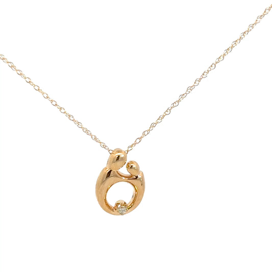 14k Yellow Gold Mother & Child Pendant .01cttw