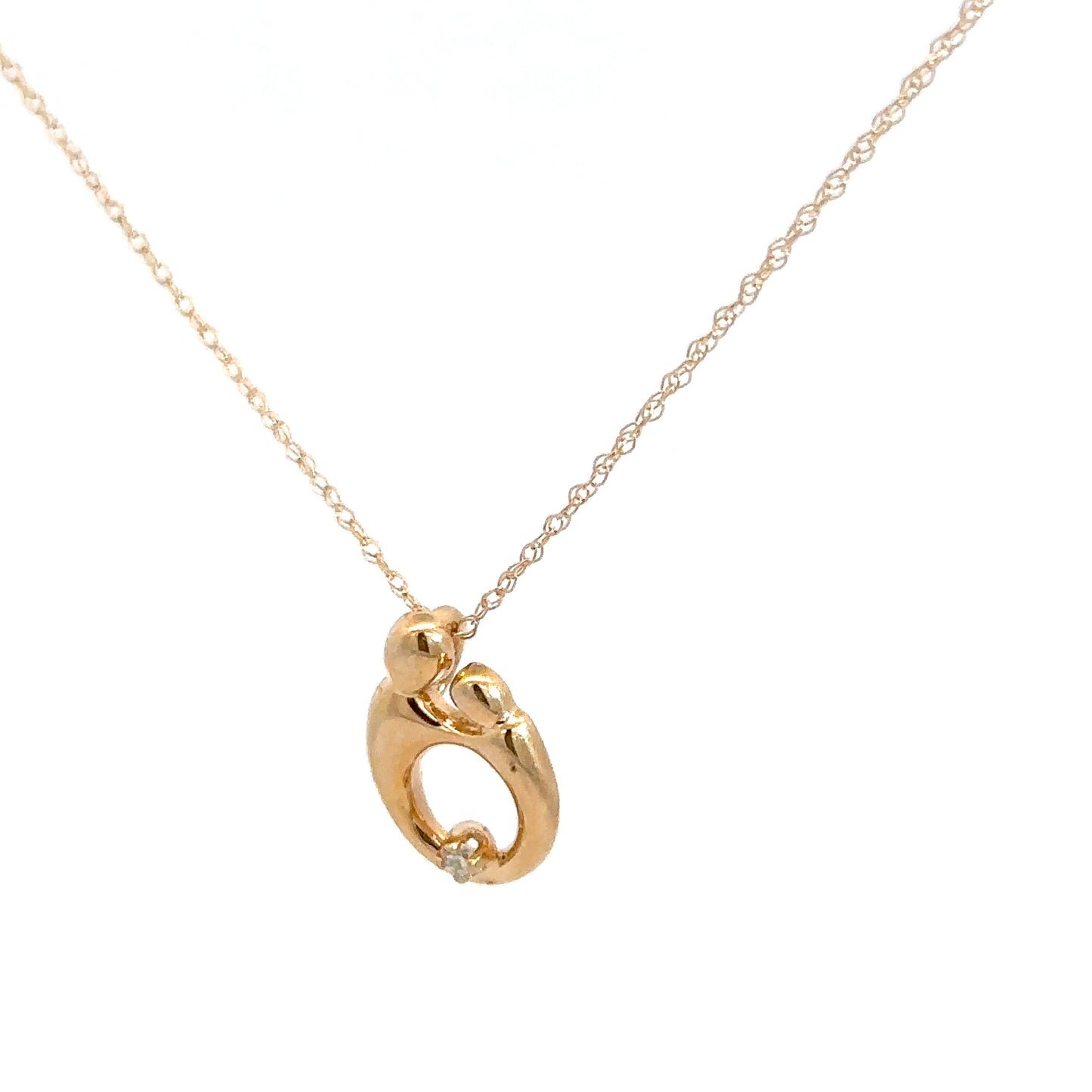 14k Yellow Gold Mother & Child Pendant .01cttw