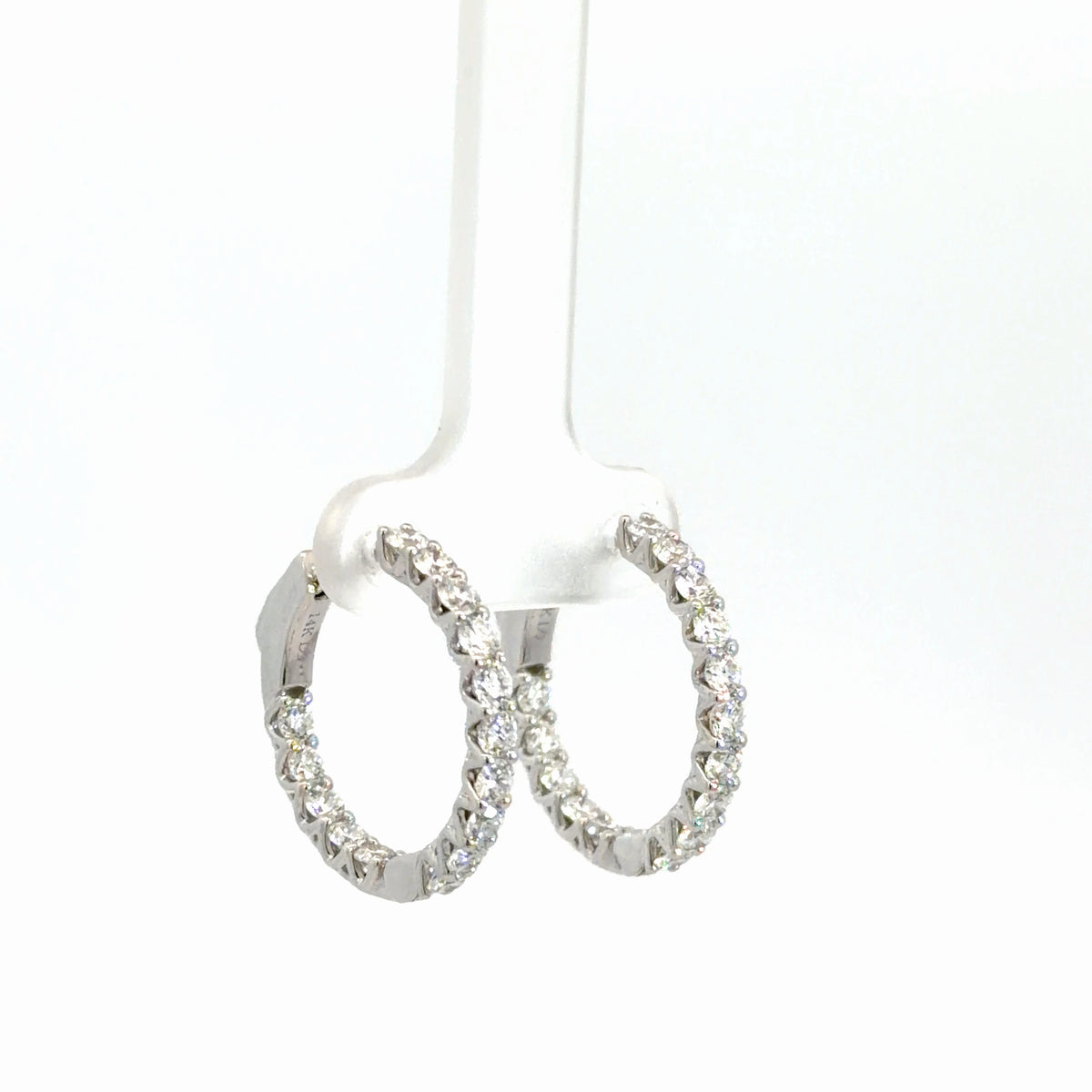 14k White Gold Lab Grown Diamond In/Out Hoops 2cttw