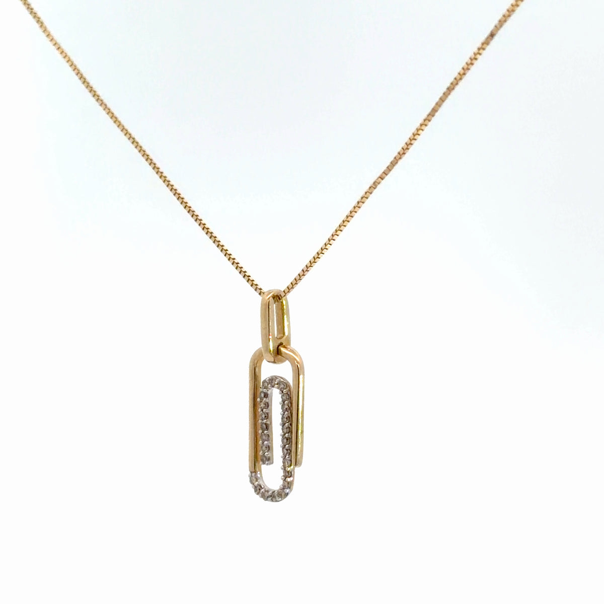 14k Yellow Gold Diamond Paperclip Pendant 1/8cttw