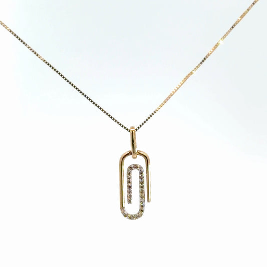 14k Yellow Gold Diamond Paperclip Pendant 1/8cttw