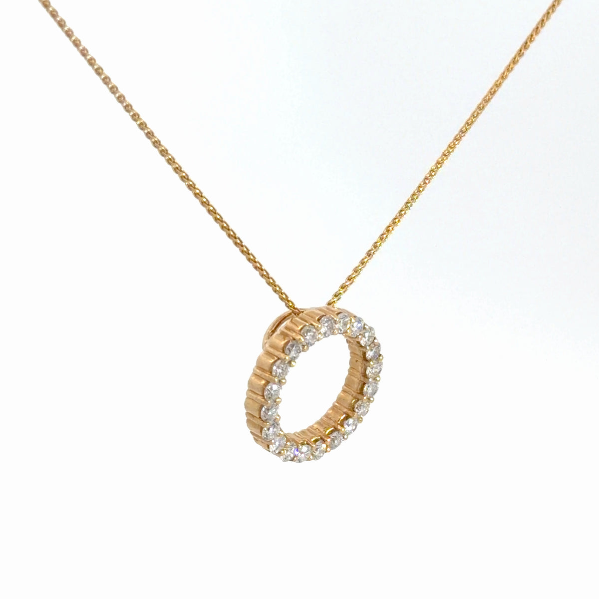 14k Yellow Gold Diamond Circle Pendant 1 1/5cttw