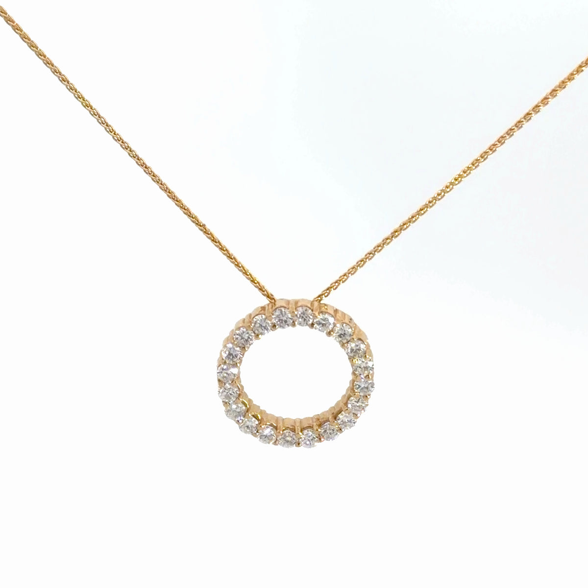 14k Yellow Gold Diamond Circle Pendant 1 1/5cttw