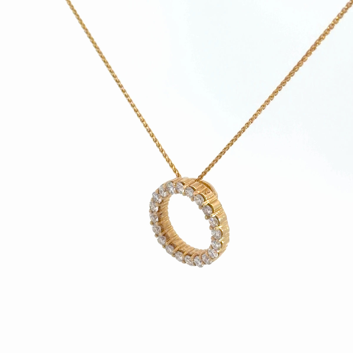 14k Yellow Gold Diamond Circle Pendant 1 1/5cttw