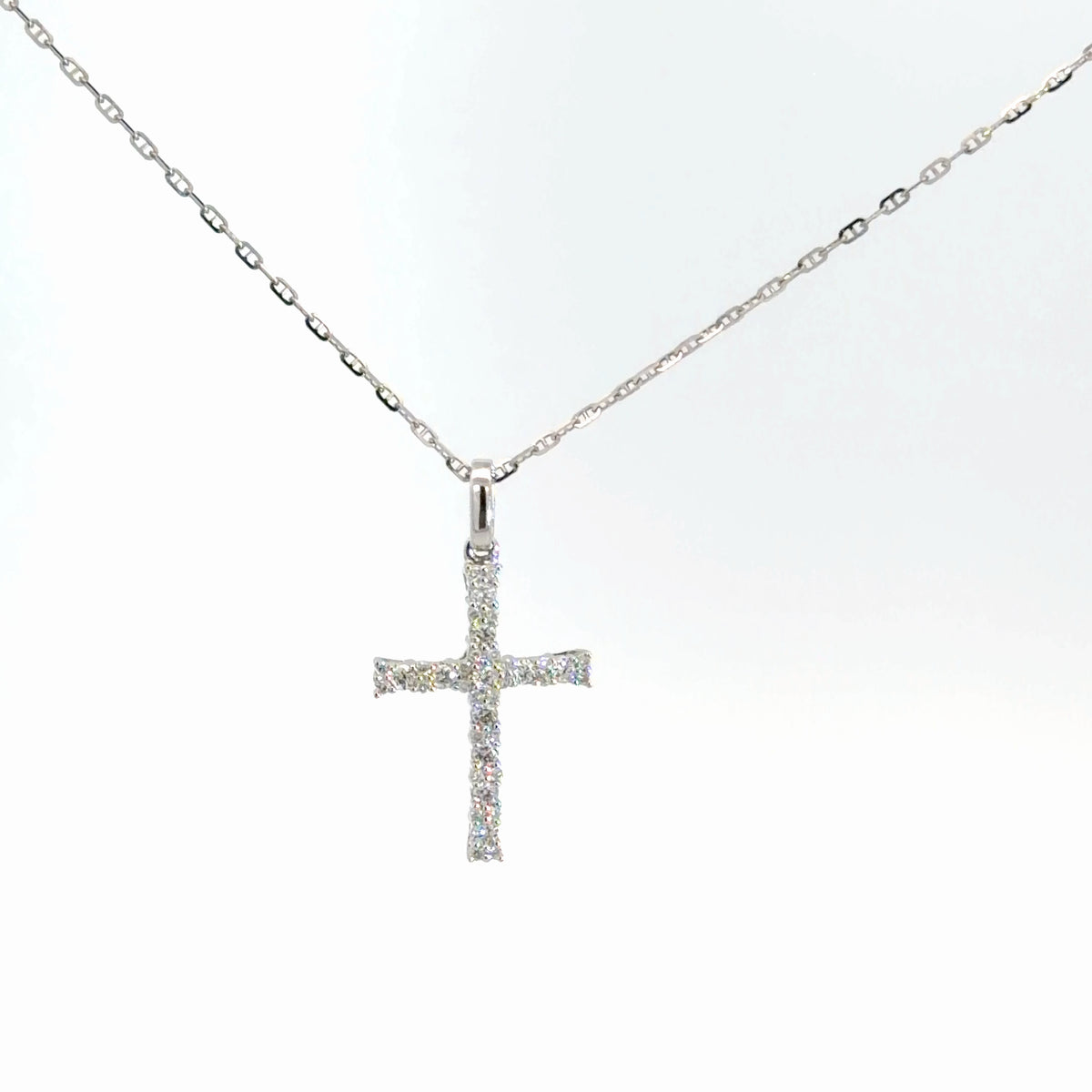 14k White Gold Diamond Cross 1/4cttw