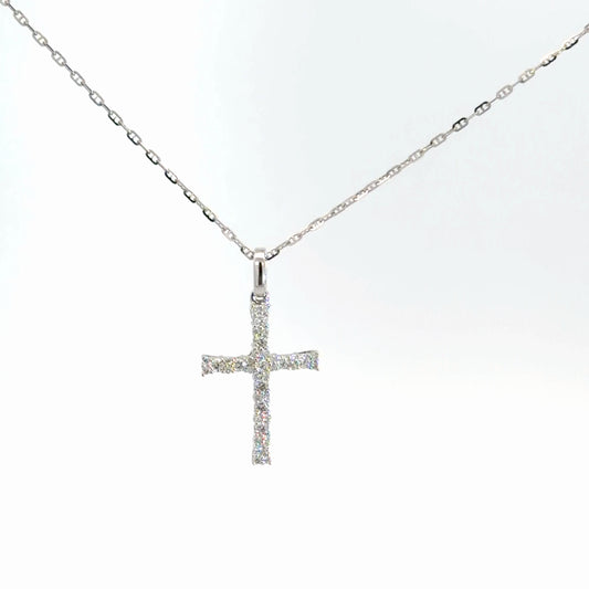 14k White Gold Diamond Cross 1/4cttw