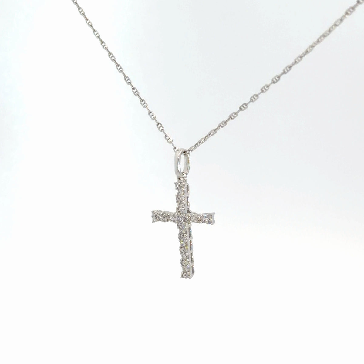 14k White Gold Diamond Cross 1/4cttw