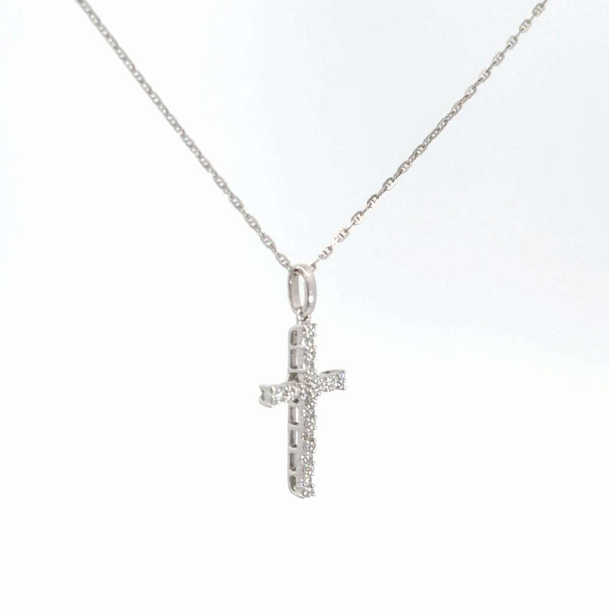 14k White Gold Diamond Cross 1/4cttw
