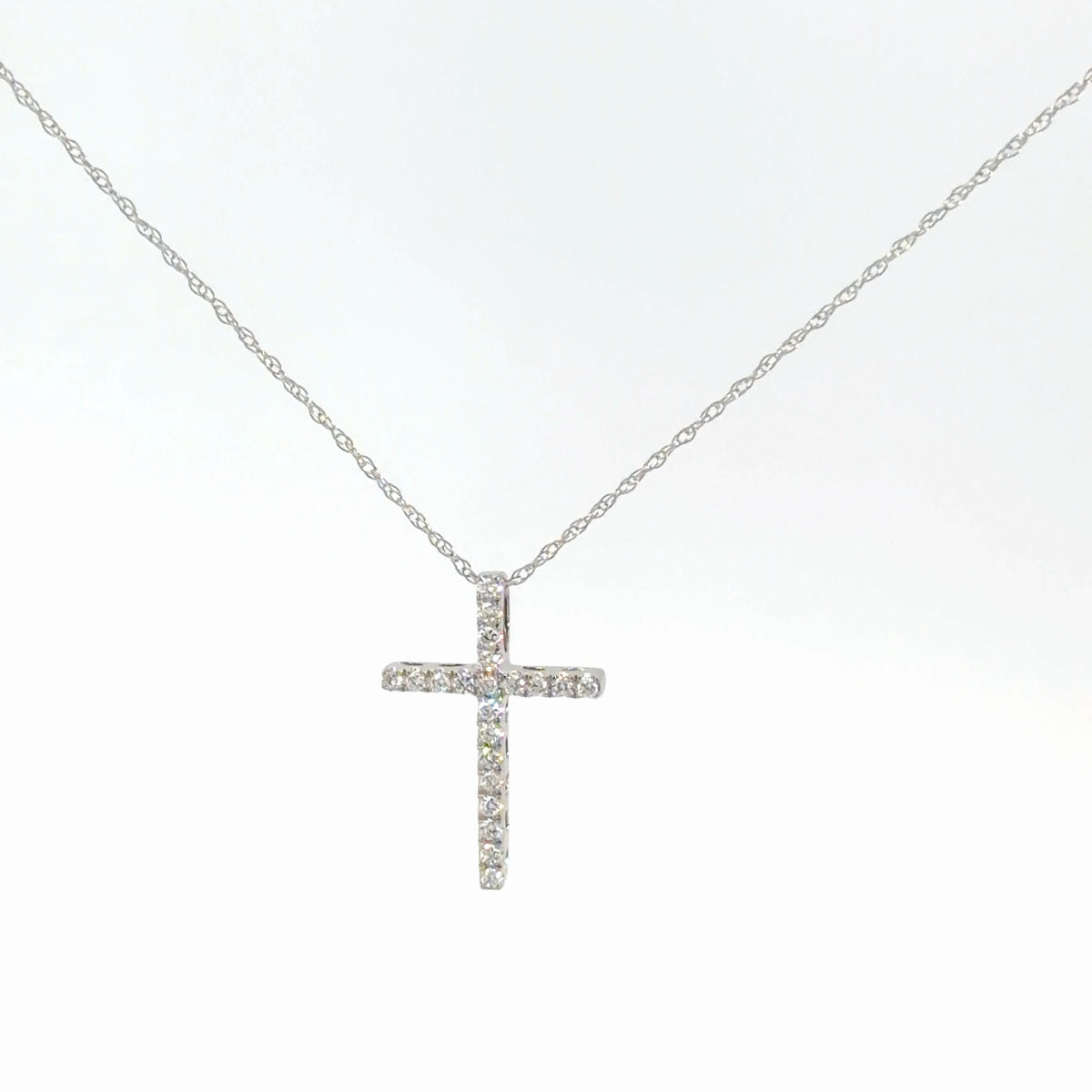 14k White Gold Diamond Cross 1/8cttw