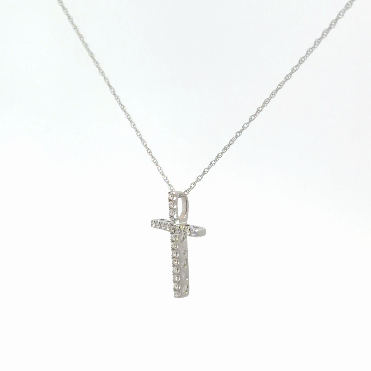 14k White Gold Diamond Cross 1/8cttw