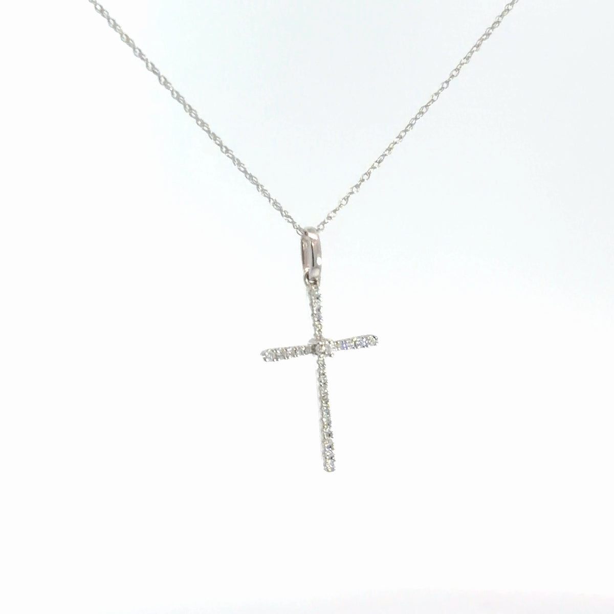 14k White Gold Diamond Cross